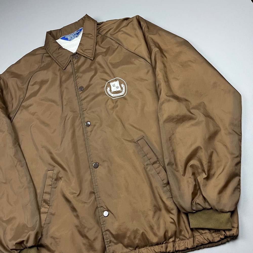 Vintage Rainbow Sportswear Coaches Jacket Mens L Brown Crystal Springs Golf Club